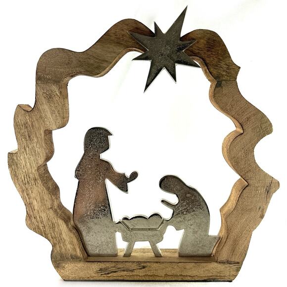 Rustic Wood & Metal Nativity Scene 15” Christmas Farmhouse Holiday Decor - Picture 1 of 5